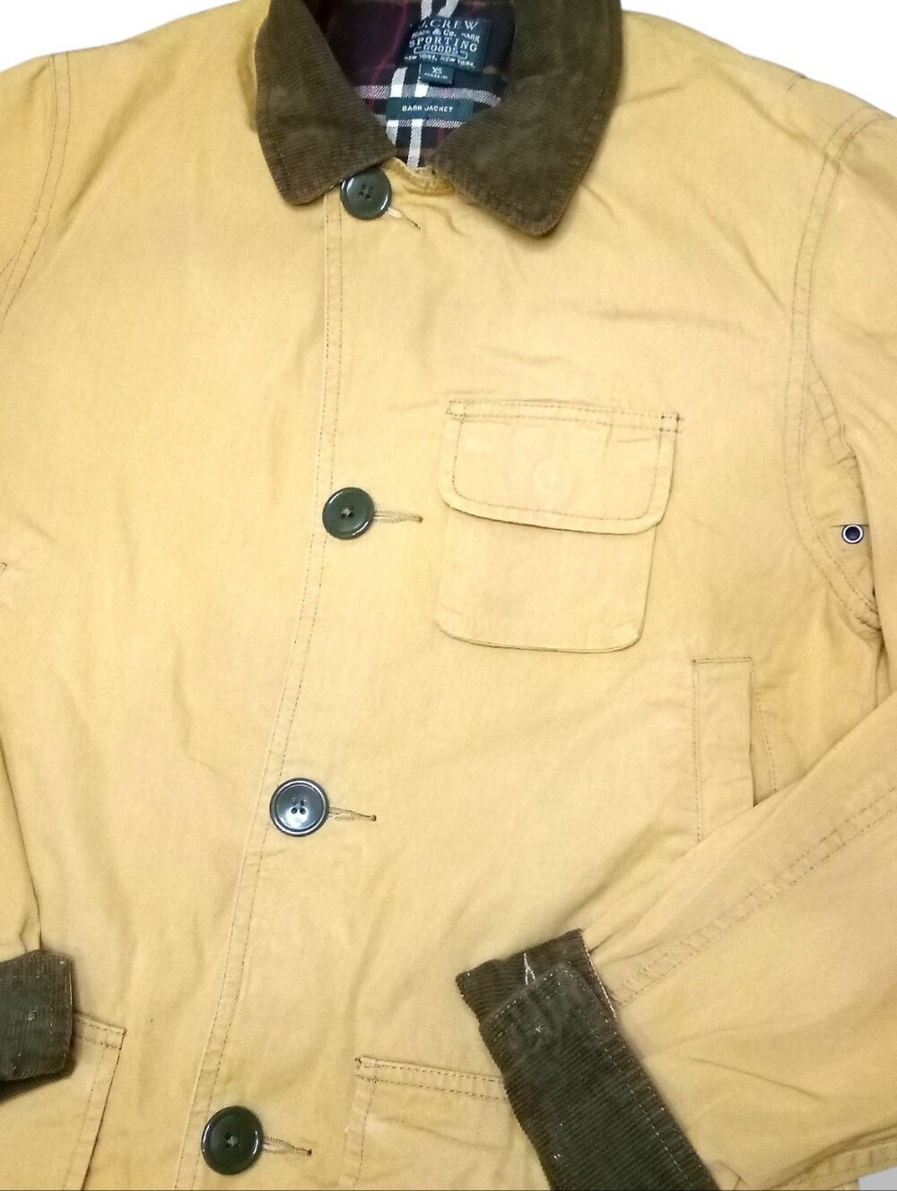 J. CREW Vintage Barn Jacket | Tan w/Brown Trim Plaid Lining Men's XS /Unisex S/M - Picture 14 of 15